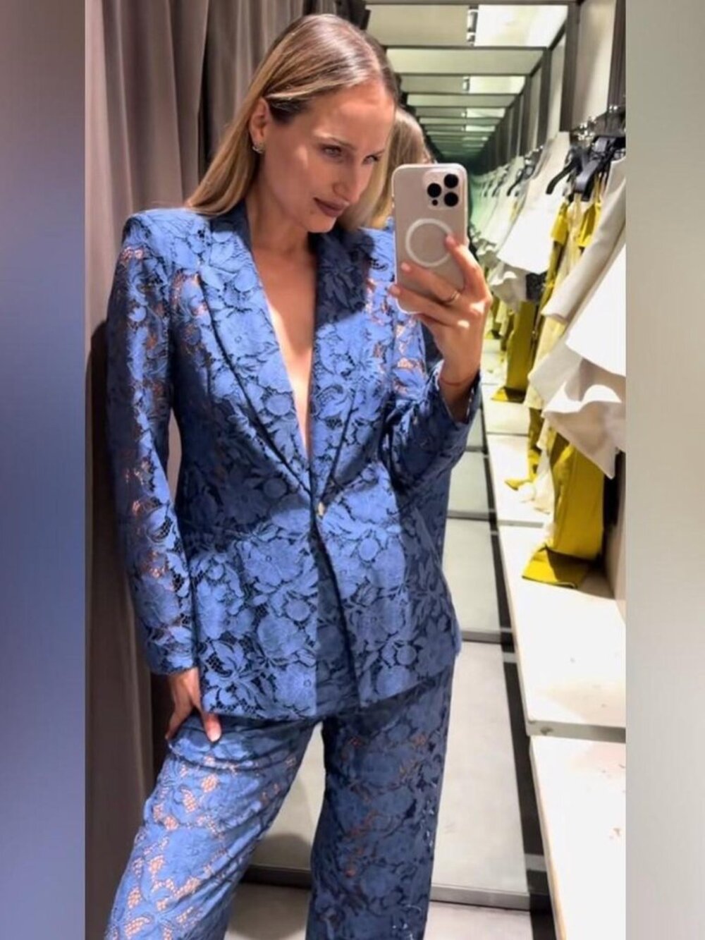 Zara Women Navy Blue Floral Lace Blazer XS S M 8366/846 NWT